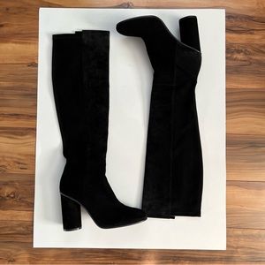 Stuart Weitzman Over the Knee Black Suede Heeled Boots